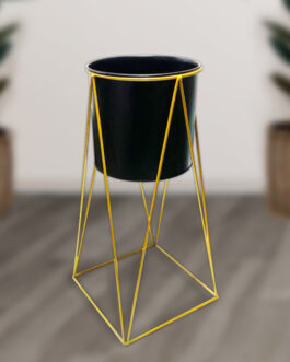 Macetero Pedestal Decorativo Negro Con Dorado