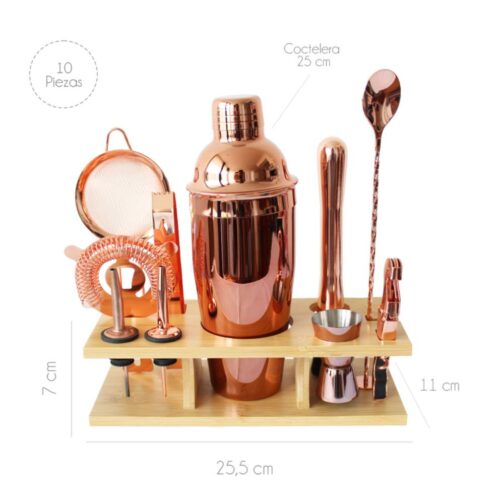 SET BARTENDER O SET BARMAN DE 10 PIEZAS COBRE INOXIDABLE - Imagen 4