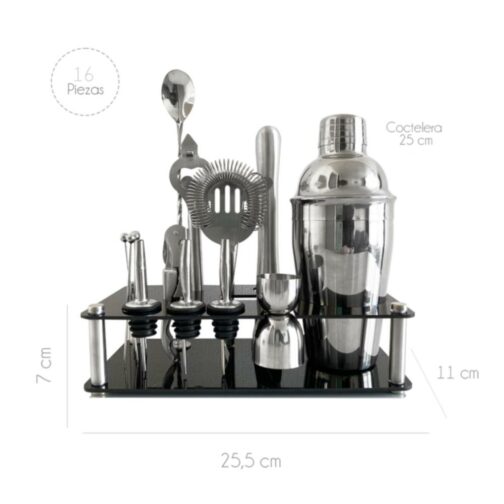 Set de Barman Coctelera Profesional 16 Piezas Acero Inoxidable - Imagen 3