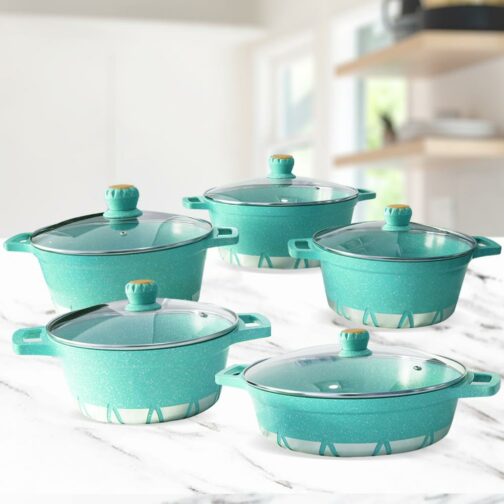 Batería de Cocina 10 Piezas Altas Granito Antiadherente Verde Agua - Imagen 4