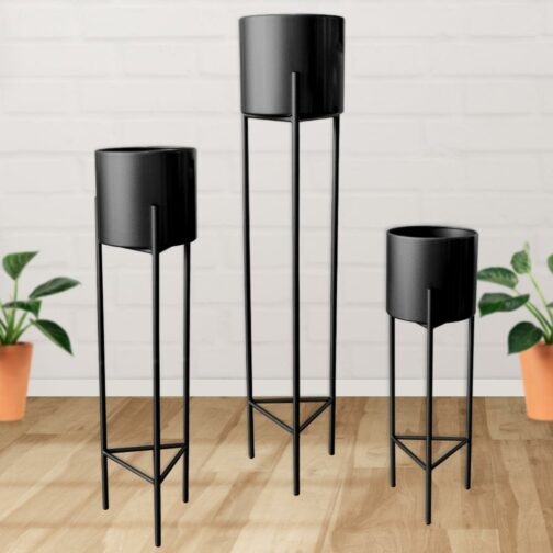 Macetero Macetas Pedestal Negro Set de 3 Piezas - Imagen 2