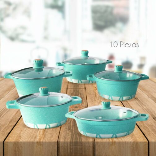 Batería de Cocina 10 Piezas Altas Granito Antiadherente Verde Agua - Imagen 5