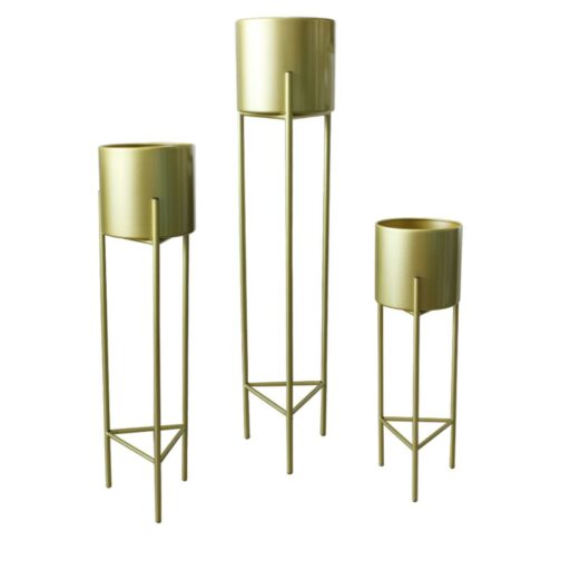 Macetero Macetas Pedestal Dorado Set de 3 Piezas