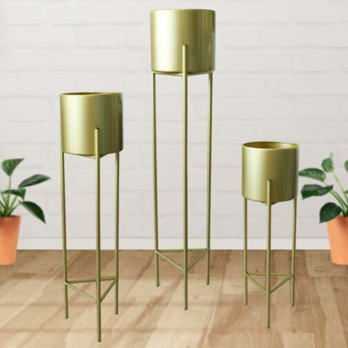 Macetero Macetas Pedestal Dorado Set de 3 Piezas - Imagen 6