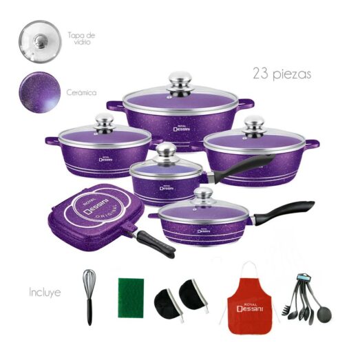 Juego de Ollas Granito Bateria Cocina 23 piezas Morada - Imagen 2