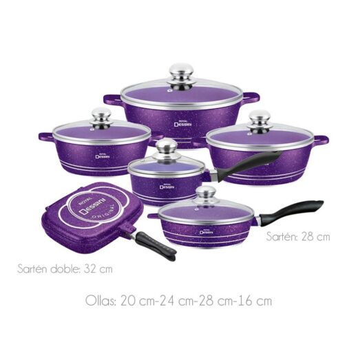 Juego de Ollas Granito Bateria Cocina 23 piezas Morada - Imagen 5