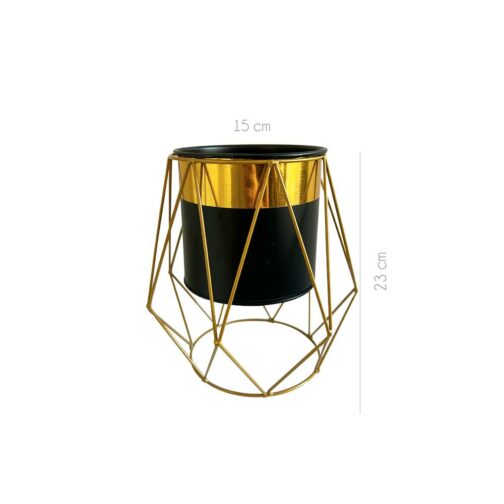 Macetero Pedestal Maceta Negra con dorado - Imagen 2