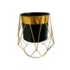 Macetero Decorativo Moderno - Estilo Geométrico Negro y Dorado S