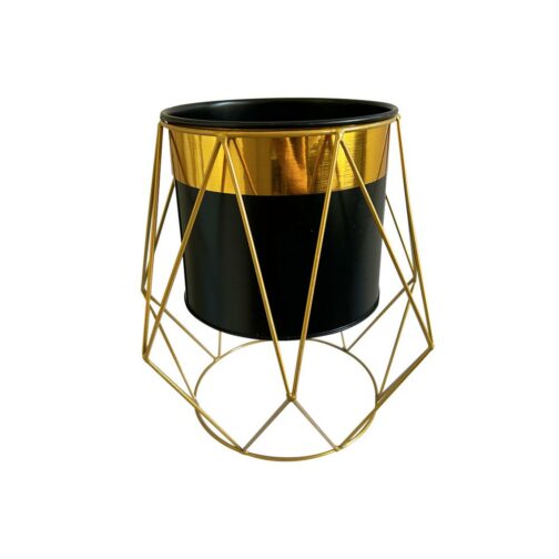 Macetero Decorativo Moderno - Estilo Geométrico Negro y Dorado S